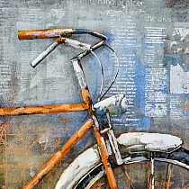 3D metallist kunstiteos Oranž retro jalgratas, mõõdud 80x120cm, kaal 8,8 kg