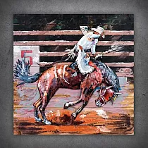 3D metal art-work, image, Rodeo, cowboy riding a horse, dimensions 100x100 cm