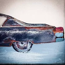 3D metallist seinakunst Retroauto, mõõdud 60x40cm