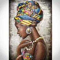 3D metalinės sienos kūrinys Afrikietės grožis, matmenys 120x70cm, svoris 10 kg