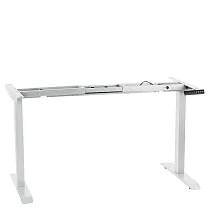 Metāla galda rāmis ar elektrisku augstuma regulēšanu, baltā krāsā, divi motori, augstums 70.5-118 cm, garums 119-172 cm