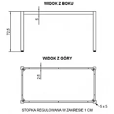 Stalo rėmas su kvadratinėmis kojomis, dydis 116x66 cm, aukštis 72,5 cm, įvairios rėmo spalvos