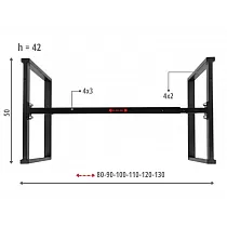 Metāla galda rāmis ar kvadrātveida kājām, melnā krāsā, augstums 42 cm, regulējams garums 80-130 cm