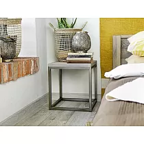 Bedside table, pine wood table top, metal frame, height 39.5 cm, width and depth 37 cm, set of 2 pcs