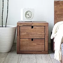 Massive wood nightstand made of pine, with two drawers, cubic shape, height 40, width 40, depth 40 cm, set of 2 pcs