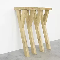 Raw oak solid wood table legs, Y-shape, height 74 cm, set of 4 pcs