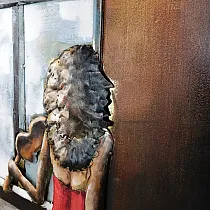 Metalli 3D maal Naine viiuliga, mõõdud 100x100 cm