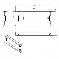 Large black steel door handle, length 35.6 cm, set of 2 pcs.
