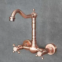 Design wall faucet, rose gold color, made of brass, height 26.5 cm, spout length 18.5 cm