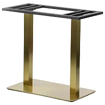 Dvigubas metalinis aukso spalvos stalo pagrindas su kvadratinėmis kolonomis, pėda 70x40 cm, aukštis 72,5 cm