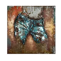 3D metāla mākslas darbs Blue Jeans, skats no priekšas, izmēri 100x100 cm