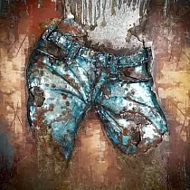 3D metāla mākslas darbs Blue Jeans, skats no priekšas, izmēri 100x100 cm