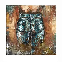 3D metallist kunstiteos, pilt Sinised teksapüksid, mõõdud 100x100 cm