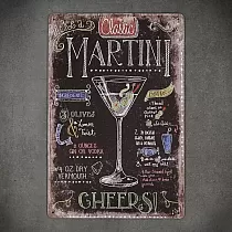 Dekoratyvinė metalinė sienų lenta Cocktail Martini, matmenys 20x30 cm