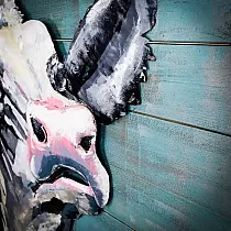 Square 3D metal wall art, picture - white cow with pink nose, dimensions 80x80cm