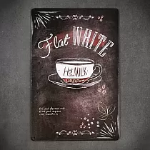 Dekoratiivne metallist seinaplaat, Flat WHITE COFFEE, 30x20 cm
