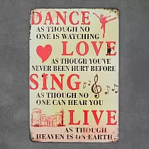 Dekoratīvā sienas plāksne, DANCE LOVE SING, 30x20 cm