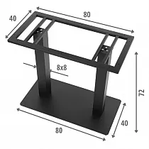 Dubultā tērauda galda pamatne 80x40 cm, melnā krāsā, augstums 72 cm