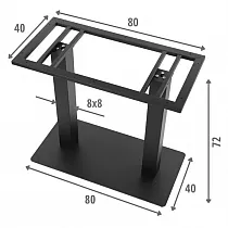 Metalinis dviejų kojų stalo pagrindas iš plieno, aukštis 72 cm, apatinė plokštė 80x40 cm, stalviršiui iki 110x60 cm, spalva juoda