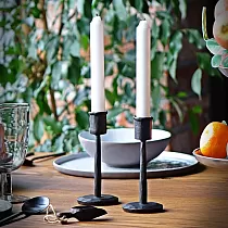 Forged steel candlestick for one candle, handmade, black color, height 15 m