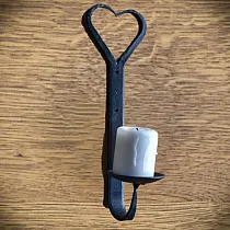 Wrought metal candlestick to be attached to the wall, for one candle, heart shape, dimensions 310x80mm, set of 2 pcs.