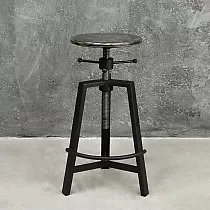 Industrial style mechanically adjustable height bar stool, steel-wood, height 570-800mm