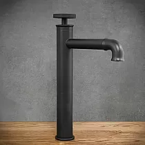 Stylish industrial-style brass sink faucet in black with one knob regulates the flow and temperature of water, height 30.5 cm, spout length 15.5 cm