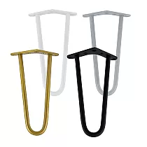 Low height metal furniture legs Hairpin from two rods with diameter 10 mm made from steel, height 24 cm - set of 4 legs, colors black, white, gray, gold