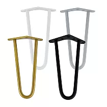 Metalinės baldų kojelės Plaukų segtukas iš dviejų Ø10mm strypų, aukštis 24 cm - rinkinys iš 4 kojų, spalvos juoda, balta, pilka, auksinė