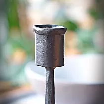 Forged steel candlestick for one candle, handmade, black color, height 15 m