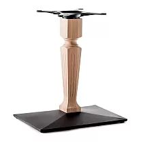Central table base with milled wooden column and cast iron bottom plate with dimensions 62x42 cm, height 72 cm, weight 26.5 kg