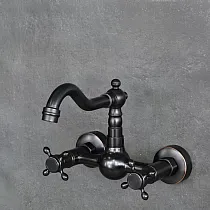 Wall-mounted classic brass faucet, black color, height 23 cm, spout length 16 cm