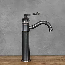 Retro style sink faucet in black, height 300 mm, spout length 140 mm, ELY HIGH