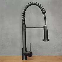 Mūsdienīgs industriālā stila virtuves jaucējkrāns no misiņa ar 360 grādiem grozāmu snīpi, augstums 47 cm, snīpi garums 18 cm, hromēts vai melns