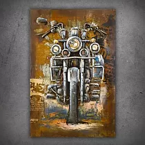 3D metalo menas, paveikslas, sienų dekoras - smulkintuvas Motociklas, vaizdas iš priekio, ruda spalva, matmenys 80x120cm