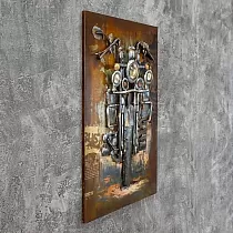 3D metallikunst, pilt, seinakaunistus - chopper Mootorratas, eestvaade, pruun värv, mõõdud 80x120cm