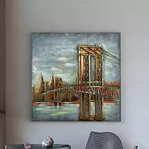 3D metālmākslas attēls Bruklinas tilts krēslā, augstums 80 cm, platums 80 cm