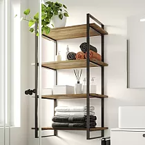 Modular metal wall cabinet with open shelving, made of steel and wood, black lacquered, height 115 cm