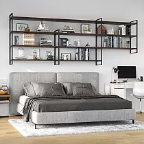 Modular metal wall cabinet with open shelving, made of steel and wood, black lacquered, height 115 cm