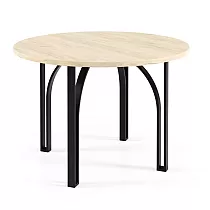 Elegantiškas apvalios formos kavos staliukas, kurio aukštis 47 cm, skersmuo 75 cm su labai atspariu įvairių spalvų laminuotu paviršiumi