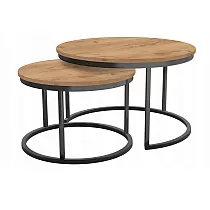 Round-shape coffee table set two in one, height 47 cm and 40 cm, diameter 75 cm and 58 cm, laminate top colours black, white, oak, marble, concrete