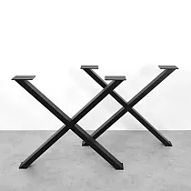 Robust, stylish and minimalistic X-shaped metal table leg made of steel, black color, height 71 cm, width 82 cm, set of 2 pcs.