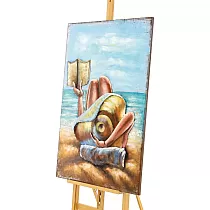 3D metalo tapyba, mergina paplūdimyje su knyga, 120x80 cm