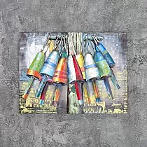 Textured metal buoy wall artwork from steel, height 75 cm, width 100 cm