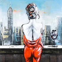 3D metallist seinapilt, seinadekoor, naine ja klaas šampanjat, 80x120 cm
