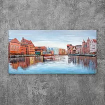 3D metalinis sienos vaizdas, sienų dekoras, miestas prie upės, 70x140 cm