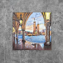 3D metalinis sienos vaizdas, sienų dekoras, miestas ir kanalas, 100x100 cm