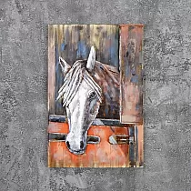 3D metallist seinadekoor, valge hobune, 90x60 cm