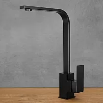 Moodne mattmust ruudukujuline roostevabast terasest köögisegisti, minimalistlik geomeetriline disain, kõrgus 35,2 cm, tila pikkus 19,5 cm