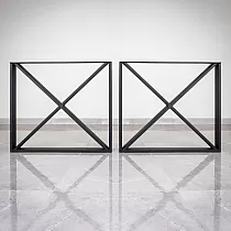 Patvarios stalo kojos, kvadrato formos su X užpildu, plotis 80 cm, aukštis 71 cm, juodos spalvos, rinkinyje 2 vnt.